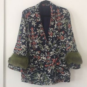 Zara print kimono jacket with faux fur cuffs  S-M